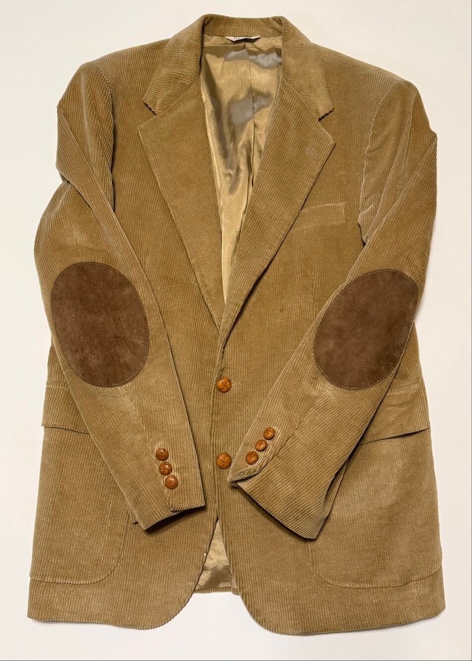 Vintage Brookleigh Corduroy Sport Coat Tan Suede Elbow Patches Mens 40R USA